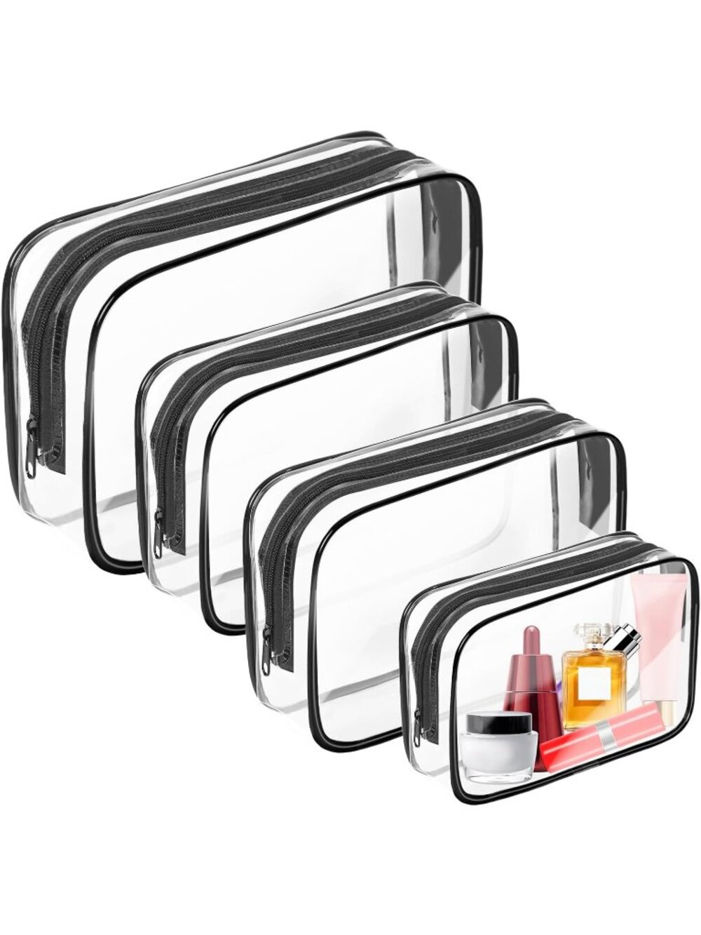 New 4 Pack Clear Toiletry Zipper Bag Portable Travel Makeup Bags Organizers